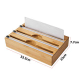 3 Grids Bamboo Food Wrap Dispenser Cutter Foil Cling Film Storage Holder Box Kitchen - Front View