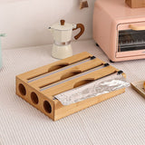 3 Grids Bamboo Food Wrap Dispenser Cutter Foil Cling Film Storage Holder Box Kitchen - Top-Down View