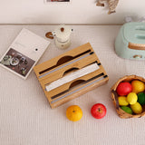 3 Grids Bamboo Food Wrap Dispenser Cutter Foil Cling Film Storage Holder Box Kitchen - 45-Degree Angle