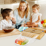 3 Grids Bamboo Food Wrap Dispenser Cutter Foil Cling Film Storage Holder Box Kitchen - Close-Up Angle