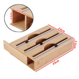 3 Grids Bamboo Food Wrap Dispenser Cutter Foil Cling Film Storage Holder Box Kitchen - Front View