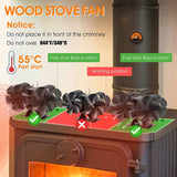 12Blade Fan Heat Self-Powered Wood Stove Top Burner Fireplace Silent Eco Heater - Side View