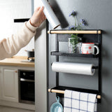 Refrigerator Storage Rack Magnetic Holder With Hooks Paper Spice Jars Storage Shelf - Side View