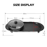 2-IN-1 Electric Hot Pot BBQ Oven Smokeless Non Stick Barbecue Hotpot Grill Pan - Front View