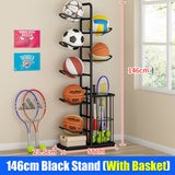 Basketball Soccer Storage Rack Sport Ball Organizer Ball Holder Display Stand With Basket - Front View