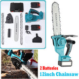 12inch Cordless Electric Chainsaw + 2 Battery 2 Chain Brushless Wood Cutter Saw - Front View