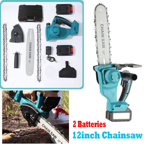 12inch Cordless Electric Chainsaw + 2 Battery 2 Chain Brushless Wood Cutter Saw, Electric