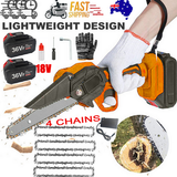 6 Mini Orange Cordless Electric Chainsaw 2X Battery-Powered Wood Cutter Rechargeable