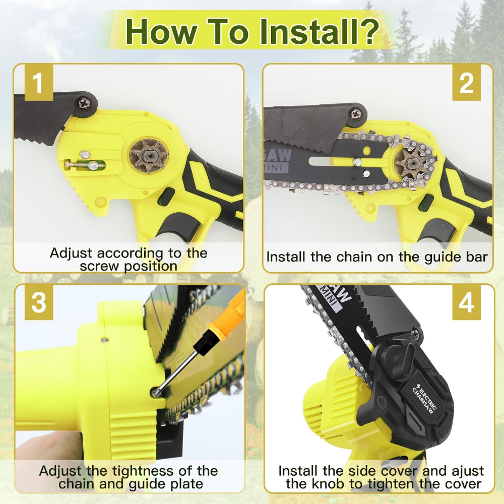36V 8 Mini Cordless Electric Chainsaw 2XBattery 36V Wood Cutter Rechargeable