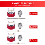 Spray Gun Kit HVLP Gravity Feed Air Paint Sprayer 3 Nozzles 1.4mm 1.7mm 2mm - Top-Down View