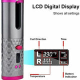 Hair Curler LCD Ceramic Cordless Auto Rotating Wireless Waver Curling Iron Salon - Rear View