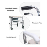 Mobile Shower Toilet Commode Chair Bathroom Aluminum Bedside Footrest Wheelchair - Rear View