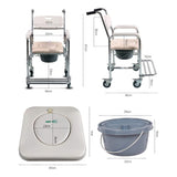 Mobile Shower Toilet Commode Chair Bathroom Aluminum Bedside Footrest Wheelchair - Close-Up Angle