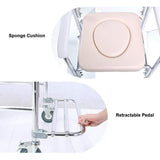 Mobile Shower Toilet Commode Chair Bathroom Aluminum Bedside Footrest Wheelchair - Extra Image