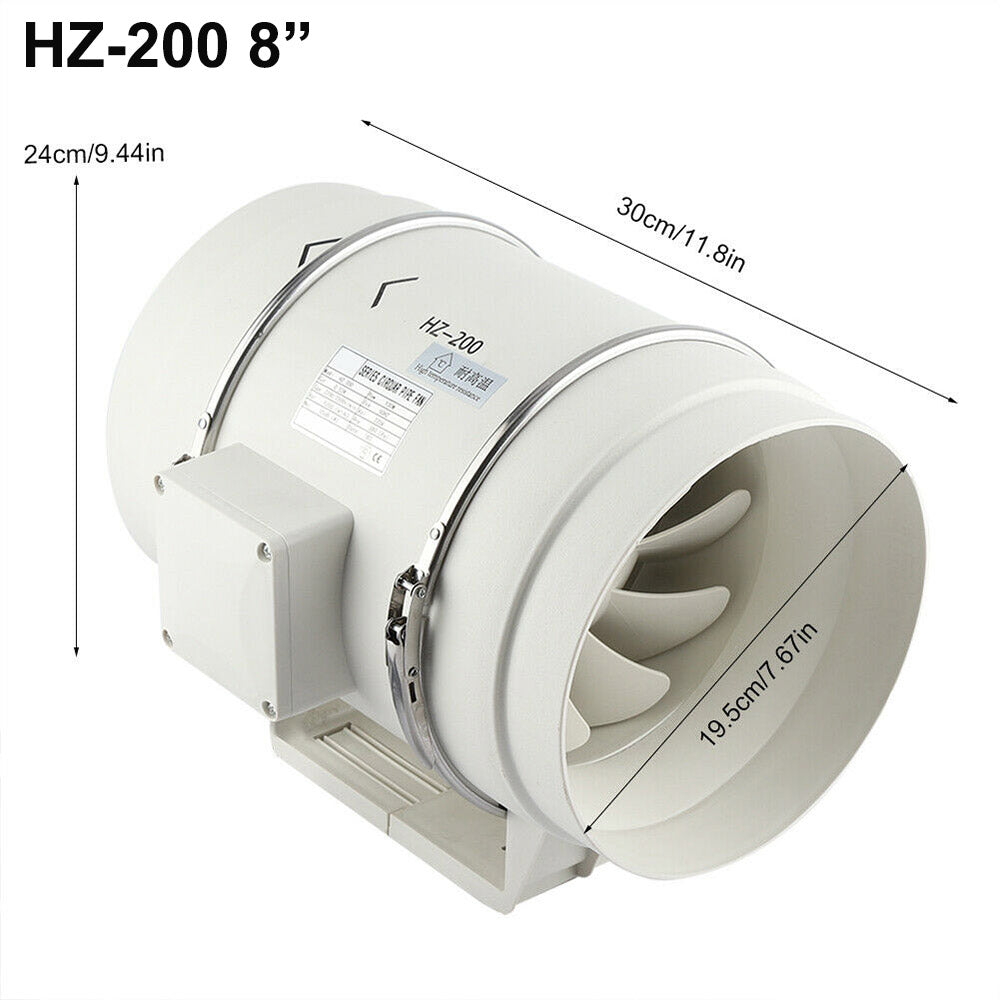 8 Inch Silent Extractor Fan Duct Hydroponic Inline Exhaust Vent Industrial