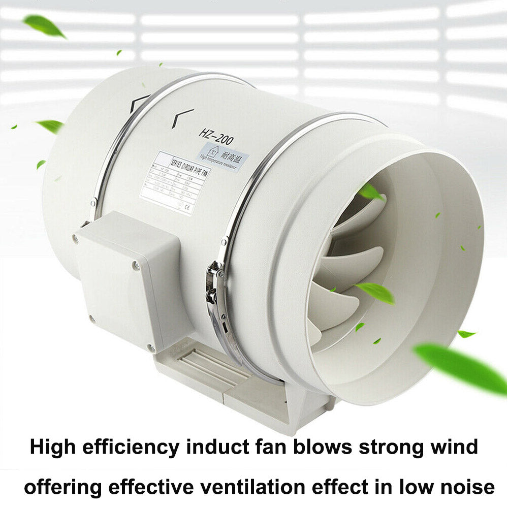 8 Inch Silent Extractor Fan Duct Hydroponic Inline Exhaust Vent Industrial