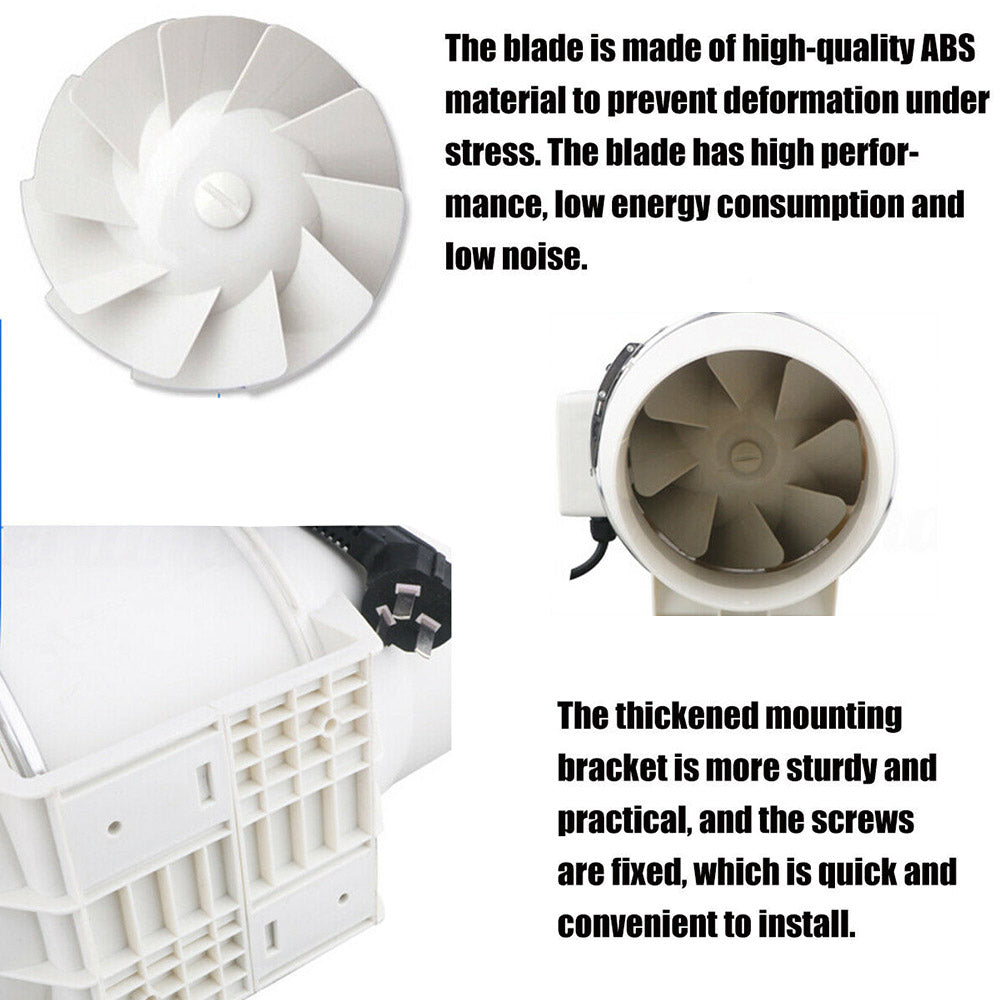 8 Inch Silent Extractor Fan Duct Hydroponic Inline Exhaust Vent Industrial