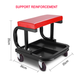 Padded Rolling Creeper Garage Mechanics Roller Seat Stool Chair with Tool Tray - Rear View
