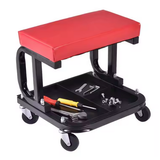 Padded Rolling Creeper Garage Mechanics Roller Seat Stool Chair with Tool Tray - Close-Up Angle