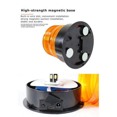 Solar Powered LED Flashing Beacon Light, 12-24V Amber Emergency Magnetic Warning Yellow