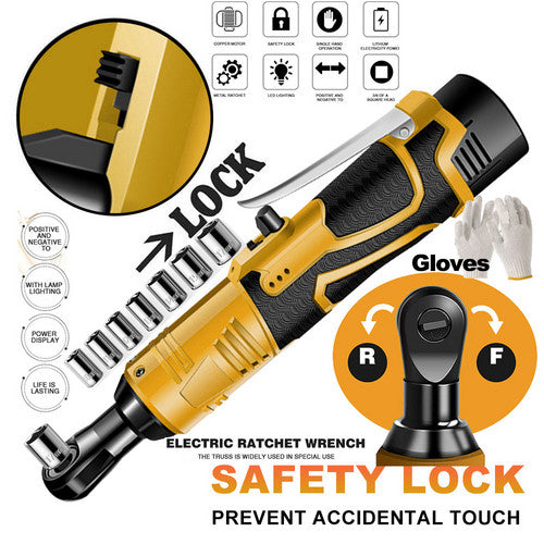 21V 3/8'' 100N.m Electric Right Angle Ratchet Wrench Charger+ 2 Battery, image 5