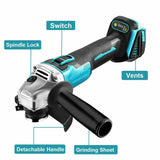 Brushless Cordless Angle Grinder With 2x Li-ion Battery Charger 125mm Combo Kit - Top-Down View