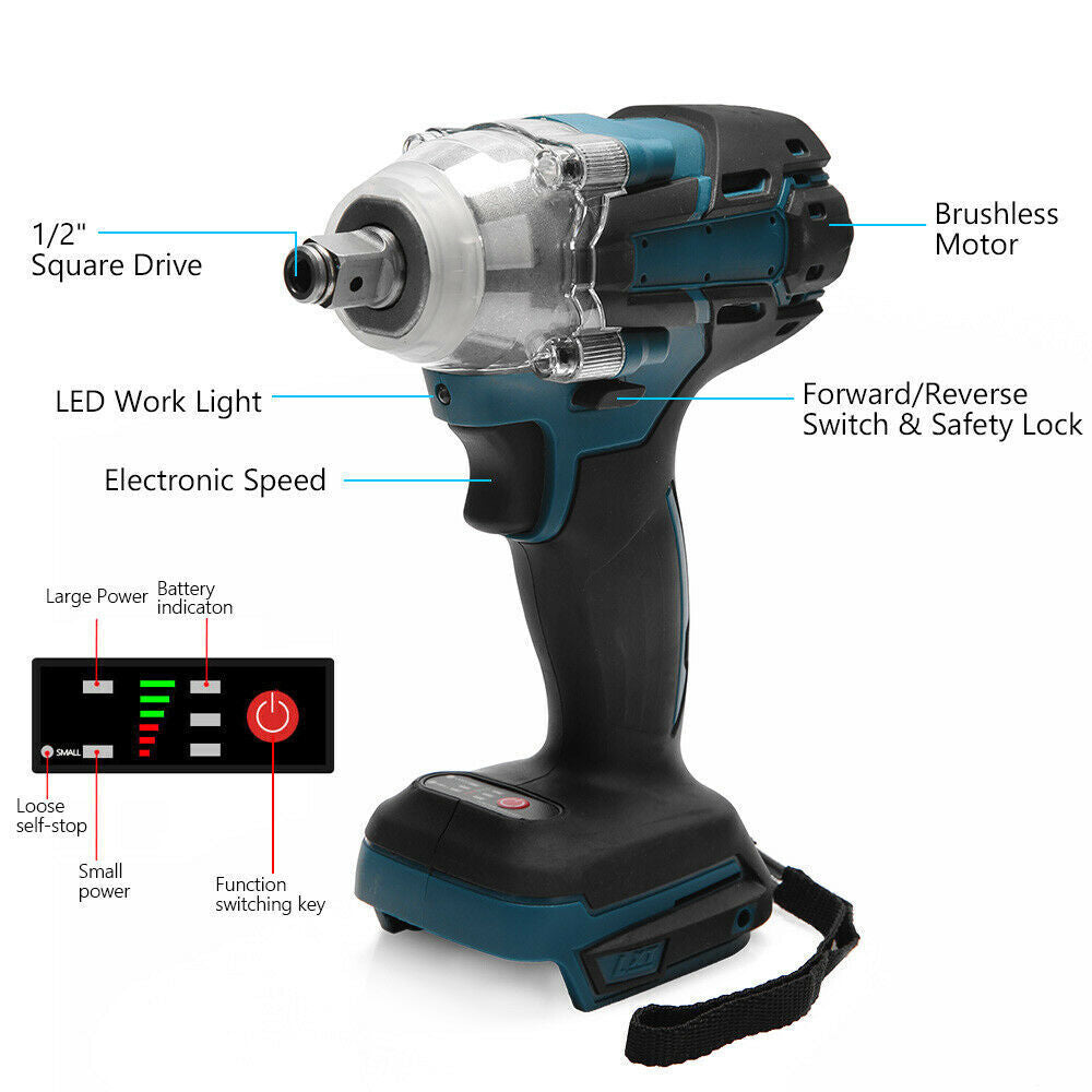 1/2 Cordless Impact Wrench Driver Brushless Rattle Gun For Makita 18V Battery