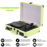 Record Player Vinyl Turntable Bluetooth Speakers Retro Briefcase USB (Turquoise) - Rear View