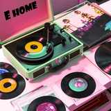 Record Player Vinyl Turntable Bluetooth Speakers Retro Briefcase USB (Turquoise) - Low Angle