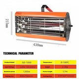 1200W Shortwave Infrared Paint curing Lamp Spray Painting Solary Baking Dryer - Side View