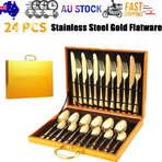 24pc Elegant Stainless Steel Gold Flatware Set Classic Knife Fork Spoon Gift Set