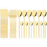 24pc Elegant Stainless Steel Gold Flatware Set Classic Knife Fork Spoon Gift Set - Top-Down View