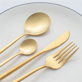 24pc Elegant Stainless Steel Gold Flatware Set Classic Knife Fork Spoon Gift Set - Rear View