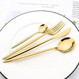 24pc Elegant Stainless Steel Gold Flatware Set Classic Knife Fork Spoon Gift Set - Close-Up Angle