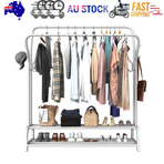 White Heavy Duty Metal Double Clothes Rail Rack Garment Hanging Shoe Storage Shelf AU