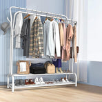 White Heavy Duty Metal Double Clothes Rail Rack Garment Hanging Shoe Storage Shelf AU