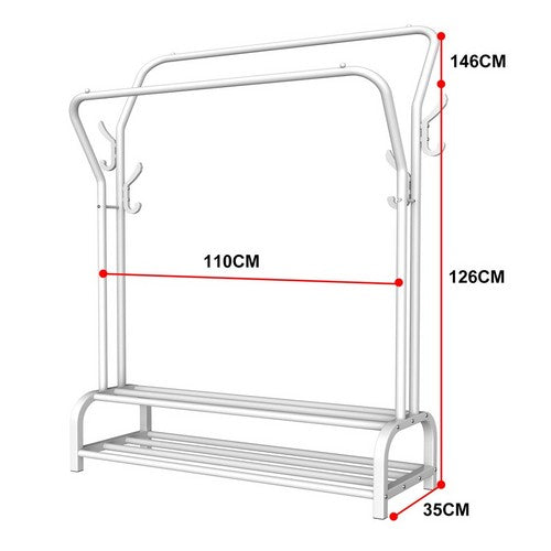 White Heavy Duty Metal Double Clothes Rail Rack Garment Hanging Shoe Storage Shelf AU