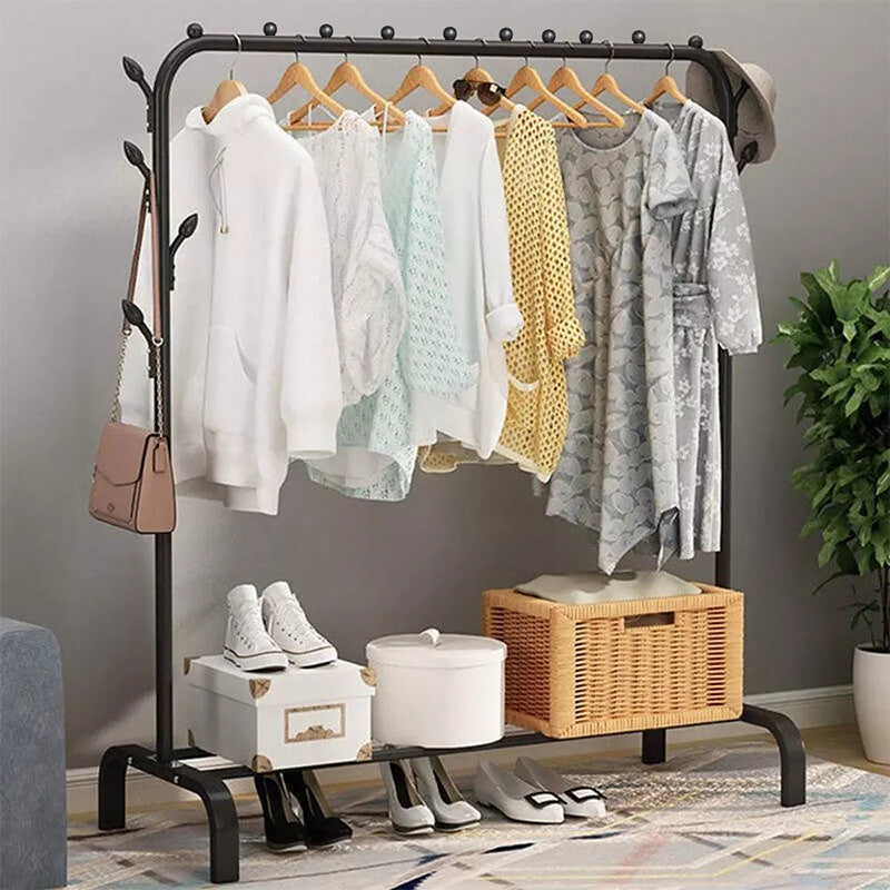 Black Heavy Duty Clothes Rail Rack Hanging Garment Display Stand Shoe Storage Shelf