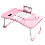 PINK Laptop Stand Table Foldable Desk Computer Study Bed Adjustable Cup Slot Tray