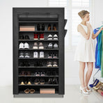 9 Tier Shoe Rack Portable Storage Cabinet Organiser Portable Wardrobe W/ Cover Black