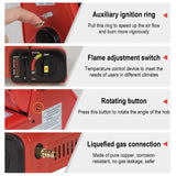 Portable Camping Gas Heater Outdoor Heating Stove Gas Baking Hunting Warmer AU RED - Side View