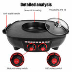 Electric 2 in 1 Hot Pot BBQ Oven Smokeless Barbecue Pan Grill Hotpot Machine