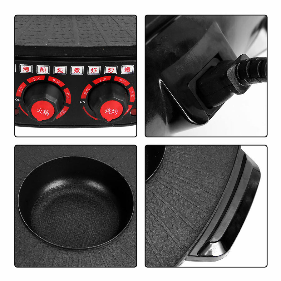 Electric 2 in 1 Hot Pot BBQ Oven Smokeless Barbecue Pan Grill Hotpot Machine