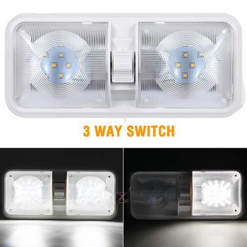 2pcs 12V RV Interior LED Ceiling Light Boat Camper Caravan Trailer Double Dome Light