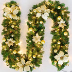 Gloden 9FT Xmas Christmas Garland Artificial Wreath with LED Lights Stairs Home Rattan