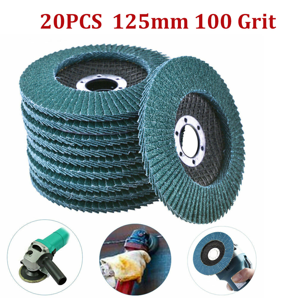 20PCS 5 125MM Angle Grinder Flap Sanding Disc 100 Grit Grinding Wheel