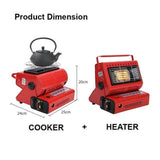 Portable Butane Gas Heater Camping Camp Tent Outdoor Hiking Camper Survival Red - Low Angle