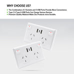 5PCS Double Power Point Dual USB+Type-C GPO Fast Charge 3.6 amp Wall Outlet