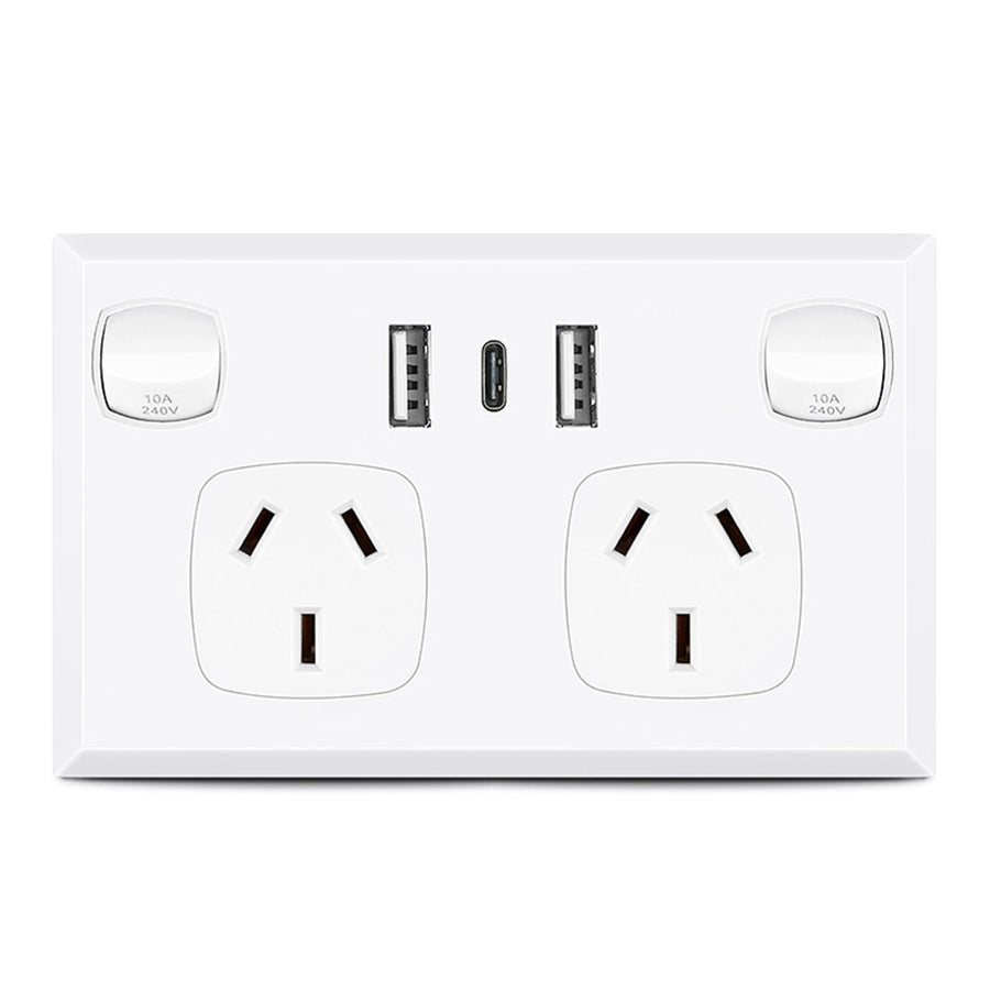 5PCS Double Power Point Dual USB+Type-C GPO Fast Charge 3.6 amp Wall Outlet
