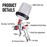 Air HVLP Spray Gun Paint Gun 600CC Gravity Feed Cup 1.4mm 1.7mm 2mm Tip AU Stock - Extra Image